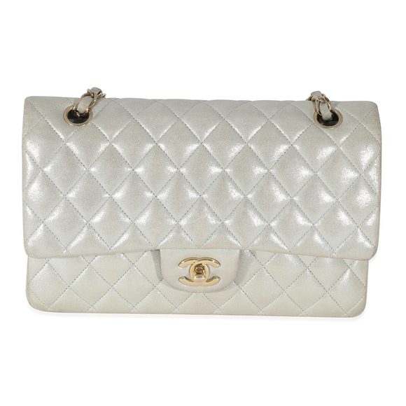 Chanel Silver Quilted Nubuck Medium Classic Double Flap Bag - Picture 1 of 8